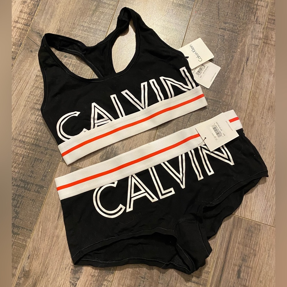 Calvin Klein Black Logo Bra Set In Small